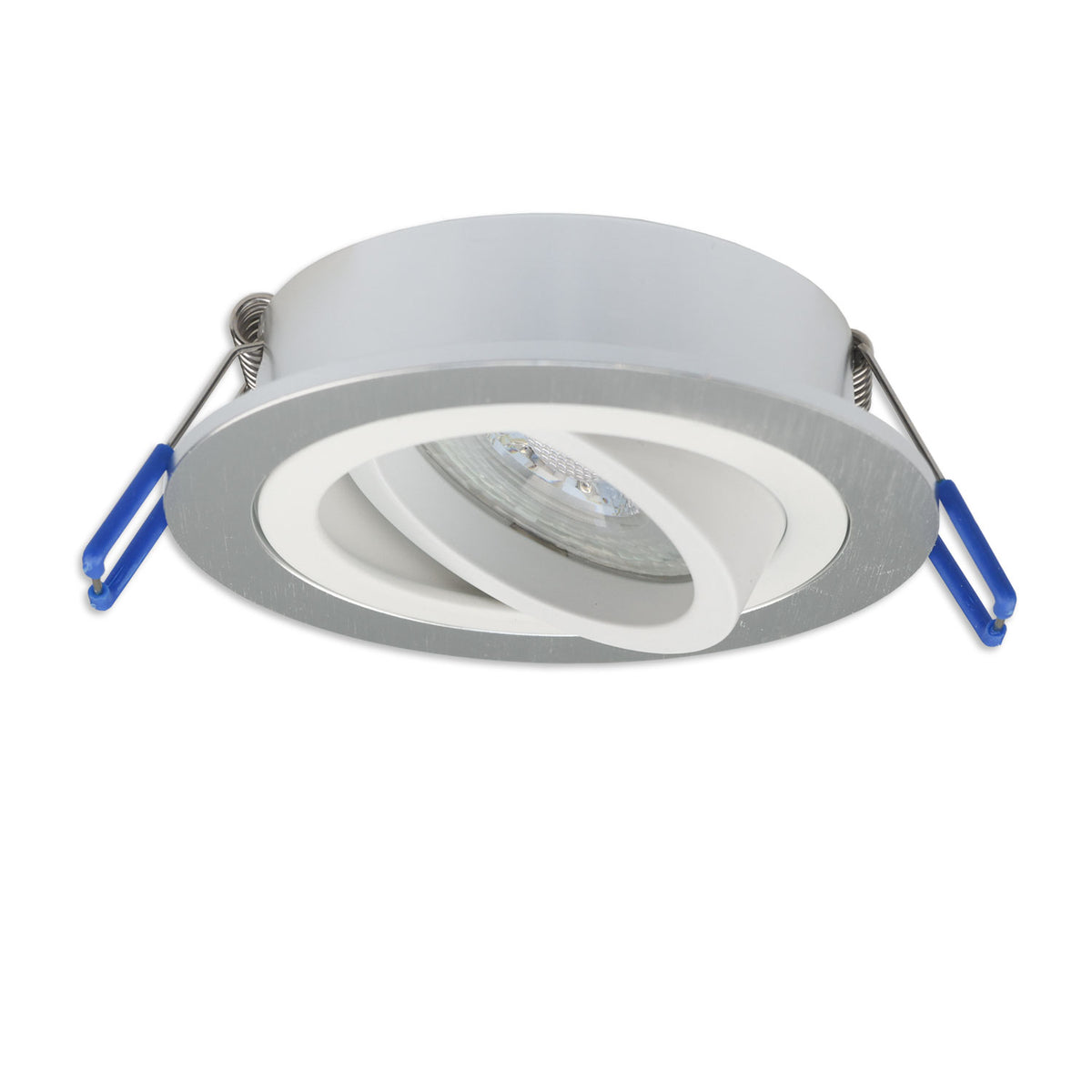 Inbouwframe | rond | 80mm | geborsteld aluminium + wit aluminium | GU10/MR16
