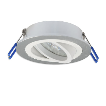 Inbouwframe | rond | 80mm | geborsteld aluminium + wit aluminium | GU10/MR16