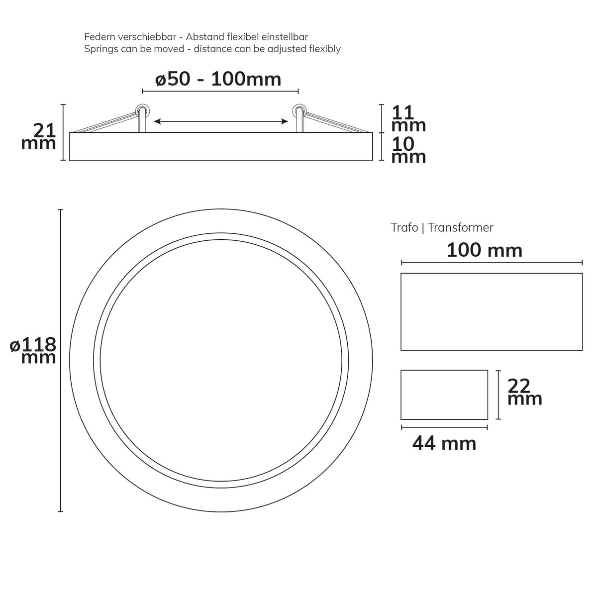 Flex | Downlight | prismatisch | gatmaat 50-100mm | 8W | 120° | dimbaar
