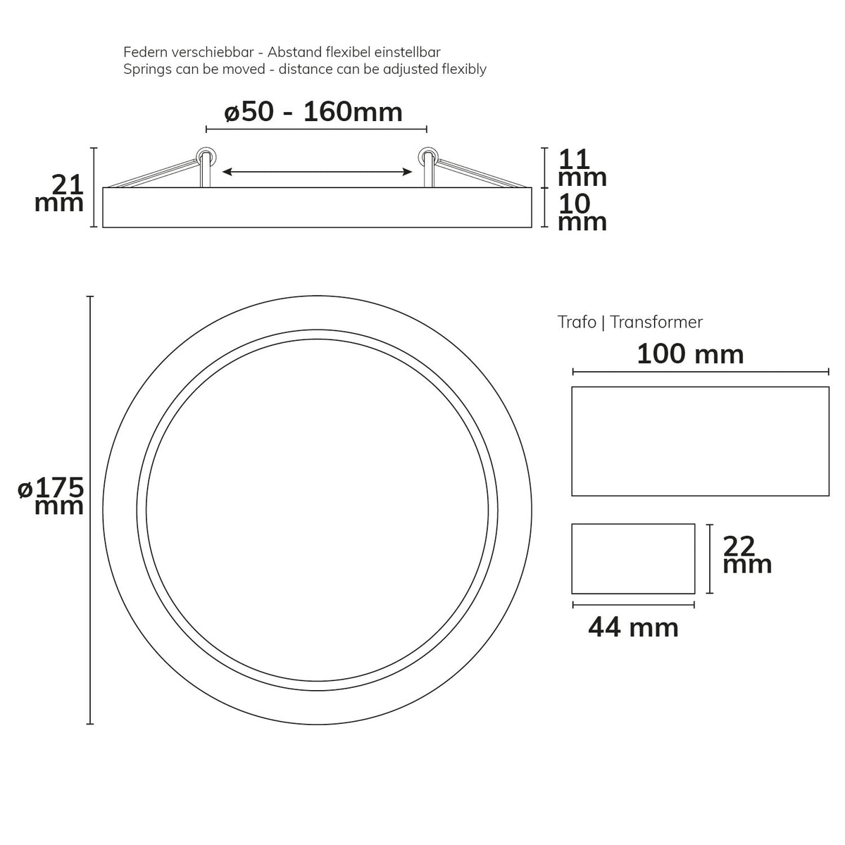 Flex | Downlight | prismatisch | gatmaat 50-160mm | 15W | 120° | dimbaar