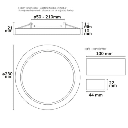 Flex | Downlight | prismatisch | gatmaat 50-210mm | 23W | 120° | dimbaar