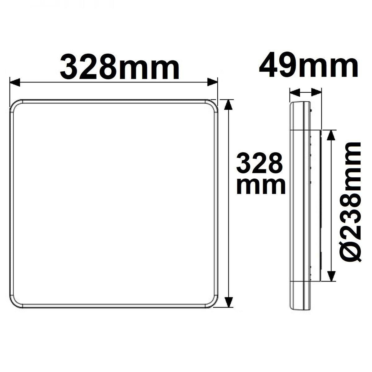 Wand- en plafondlamp | hoekig | 328x328mm | IP54 | 3000K/4000K | 24W