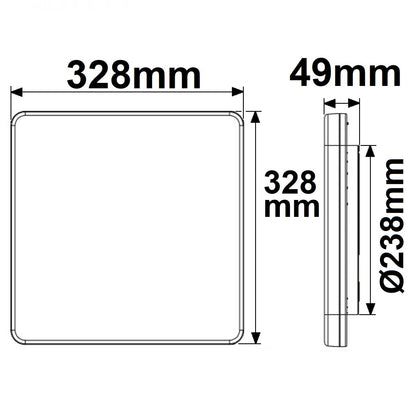 Wand- en plafondlamp | hoekig | 328x328mm | IP54 | 3000K/4000K | 24W