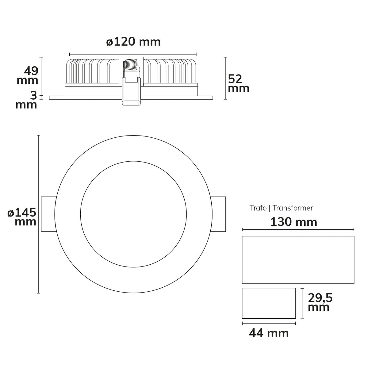 Downlight | rond Ø145mm | verblindingsarm | CRI90 | CCT 3000/3500/4000K | dimbaar | 18W