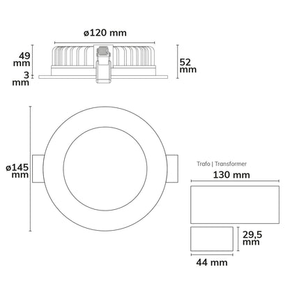 Downlight | rond Ø145mm | verblindingsarm | CRI90 | CCT 3000/3500/4000K | dimbaar | 18W