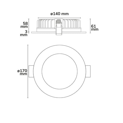 Downlight | rond Ø170mm | verblindingsarm | CRI90 | CCT 3000/3500/4000K | dimbaar | 25W
