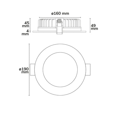 Downlight | verblindingsarm | rond | Ø190mm | CRI90 | 3000/3500/4000K | dimbaar | 25W
