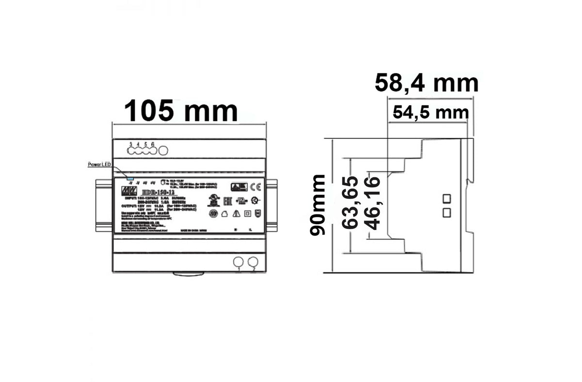 MW HDR-150-48 | LED driver | DIN-rail | 48V | 0-150W | IP20