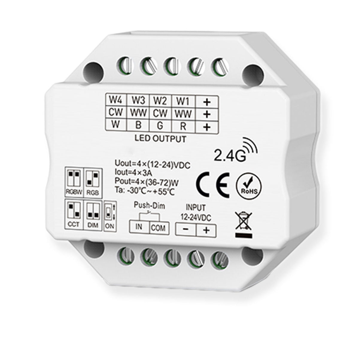 Sys-Pro | Dimmer | push/radio mesh PWM | 1-4 kanalen | 12-24V | 4x3A