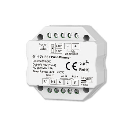 Sys-Pro | Dimmer | push/radio mesh | 0/1-10V uitgang | schakelcontact | 85-265V | 1,5A