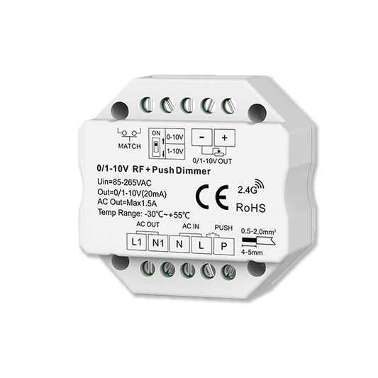 Sys-Pro | Dimmer | push/radio mesh | 0/1-10V uitgang | schakelcontact | 85-265V | 1,5A
