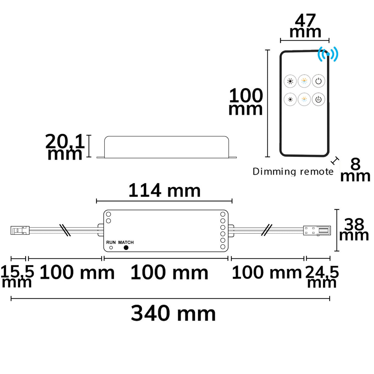 MiniAMP | Dimmer | CCT push/radio PWM | met afstandsbediening | 12-24V | 5A