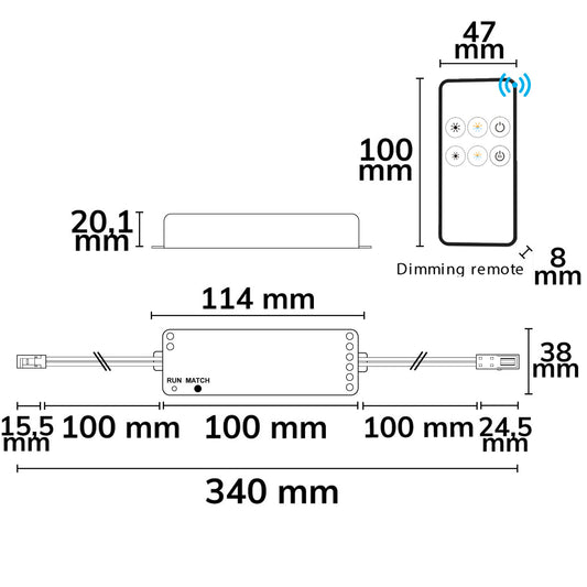 MiniAMP | Dimmer | CCT push/radio PWM | met afstandsbediening | 12-24V | 5A