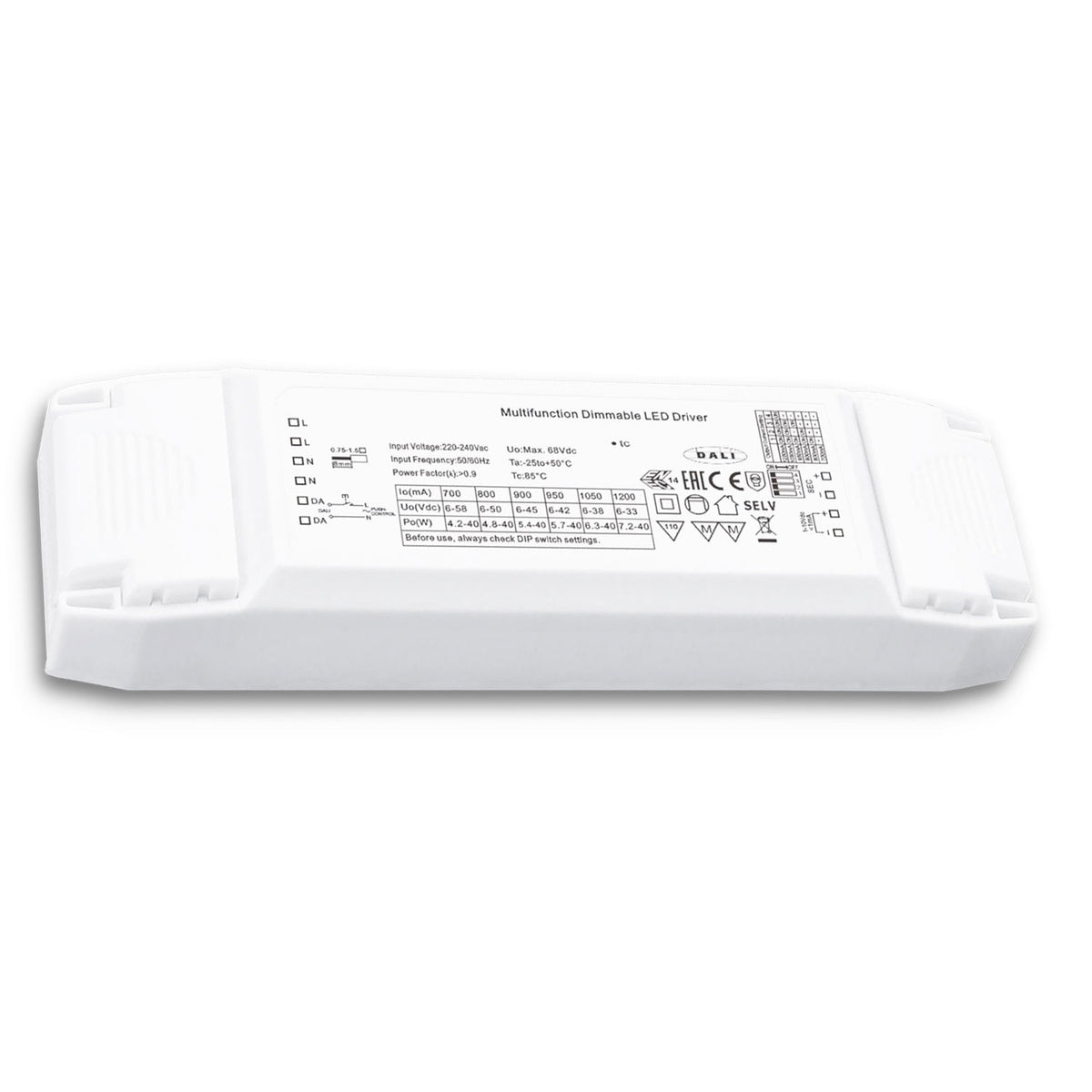 LED driver | constant current | 700-1200mA | 40W | Push/1-10V/DALI dimbaar | SELV