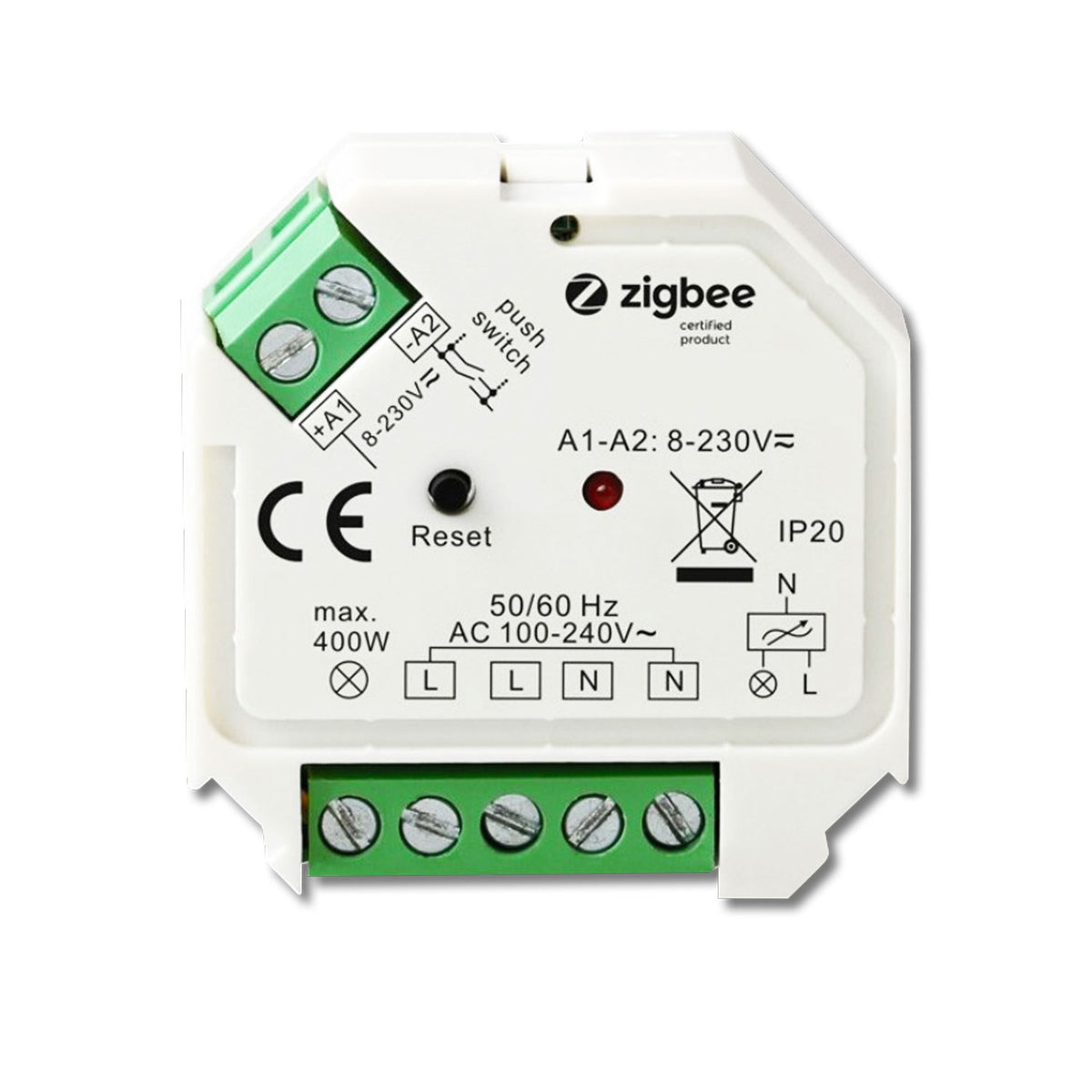 ZigBee 3.0 | Dimmer | Push universele TRIAC dimmer | 230V | 200VA