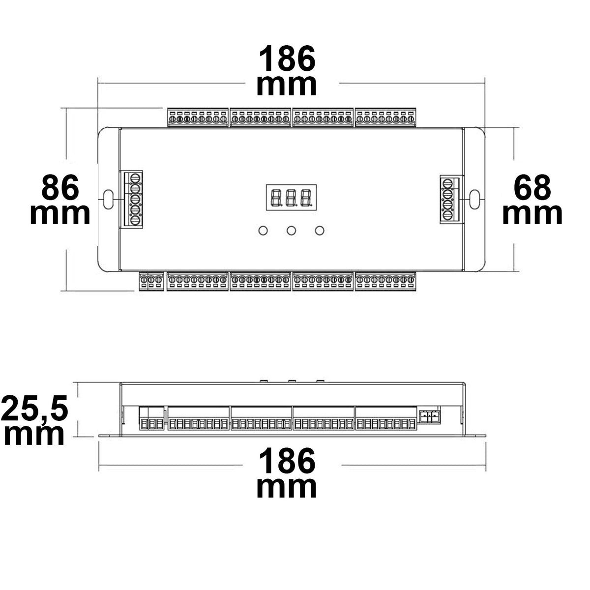 Dimmer | trapeffect PWM | 5-24V | 32x1A + SPI | 2 PIR + 2 drukknop ingangen