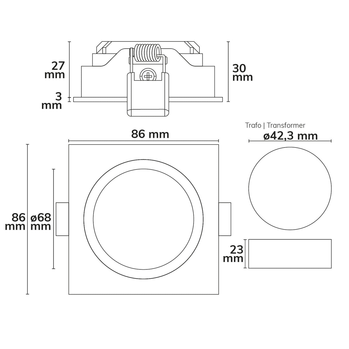Slim68 | Inbouwspot | zwart | hoekig | dimbaar | 9W