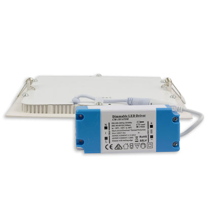 Downlight | vierkant | ultraplat | wit | 225x225mm | ColorSwitch | dimbaar | 18W