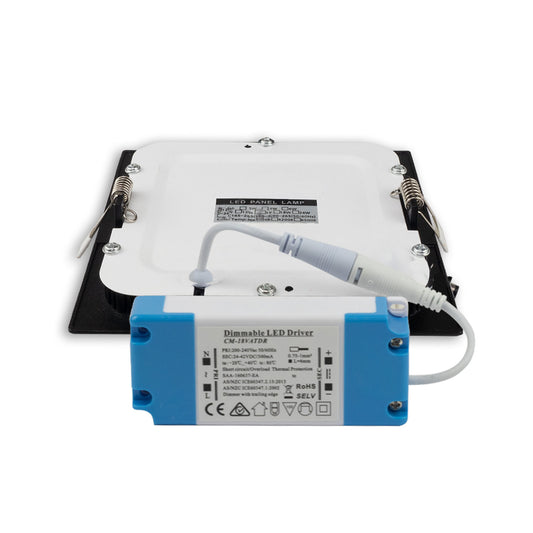 Downlight | vierkant | ultraplat | zwart | 225x225mm | ColorSwitch | dimbaar | 18W