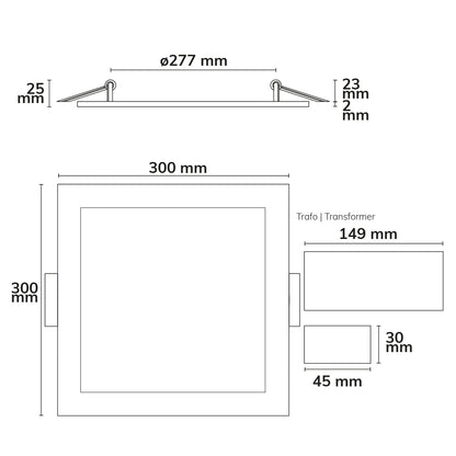Downlight | vierkant | ultraplat | wit | 300x300mm | ColorSwitch | dimbaar | 24W