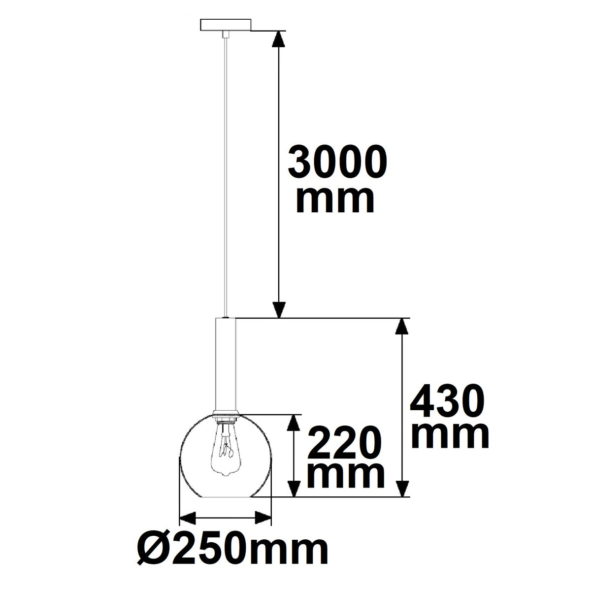 Hanglamp | zwart rond glas | E27 | 50-300cm | exclusief lichtbron