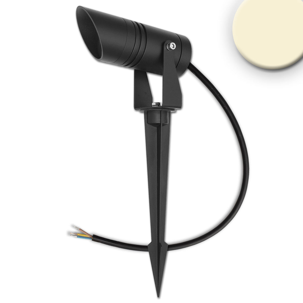 Tuinspot | rond | zwart | 230V | IP65 | met grondpen | 10W | warm wit | 30°