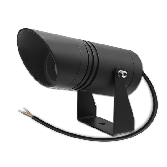 Tuinspot | rond | zwart | 230V | IP65 | met grondpen | 10W | warm wit | 30°