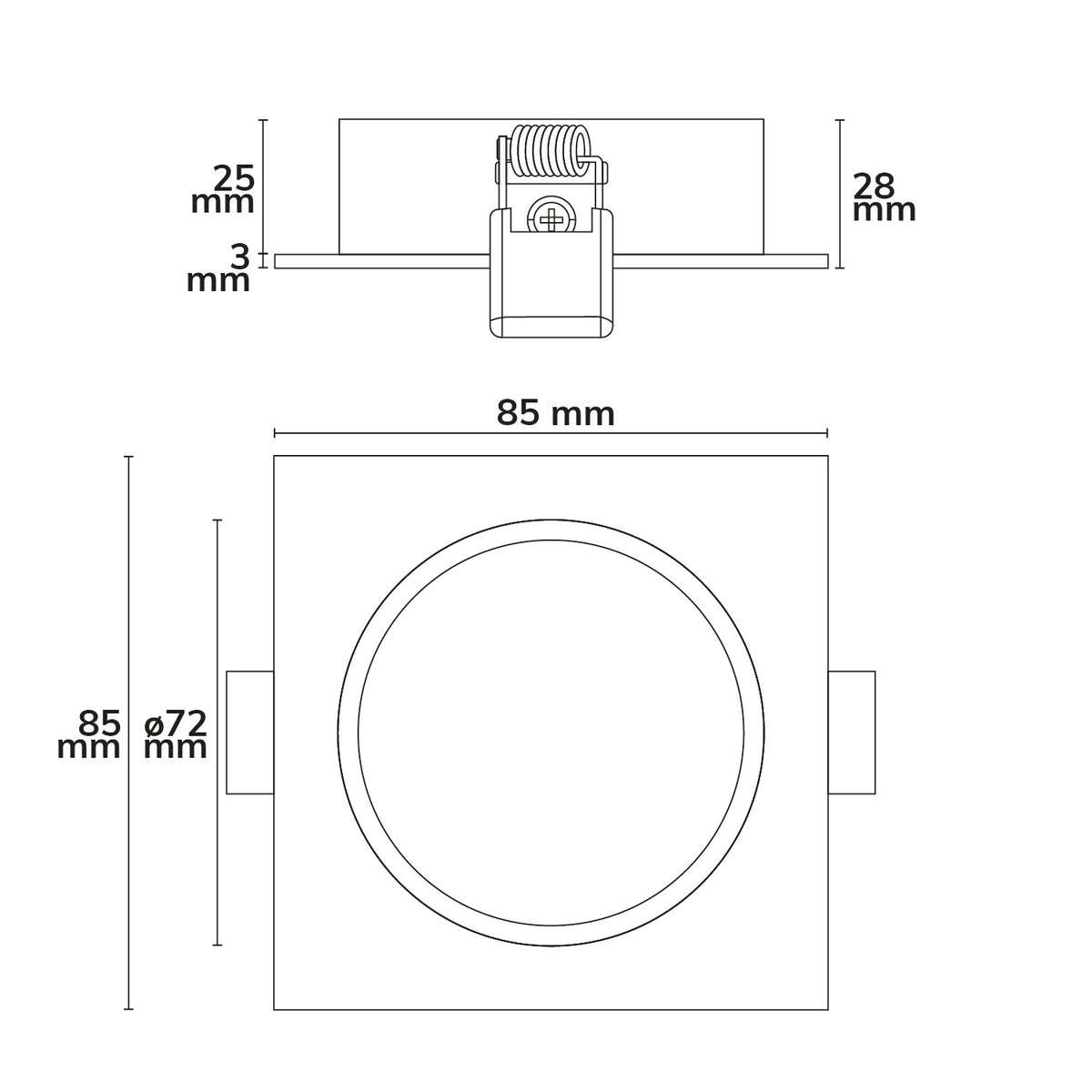 Inbouwframe | vierkant | gatmaat 68mm | voor GU10/MR16