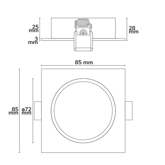 Inbouwframe | vierkant | gatmaat 68mm | voor GU10/MR16
