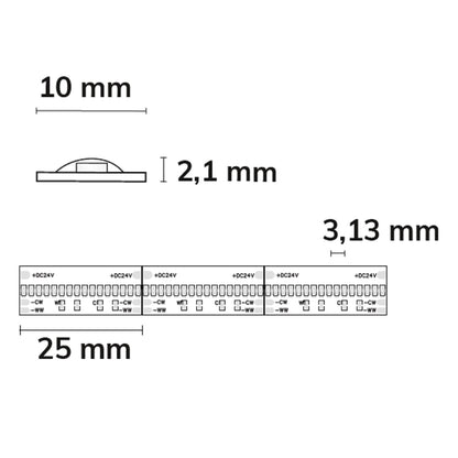 COB927/COB965 Linear CCT | LED-strip | 5m | 2700K tot 6500K | 7W+7W/m | 24V | IP20