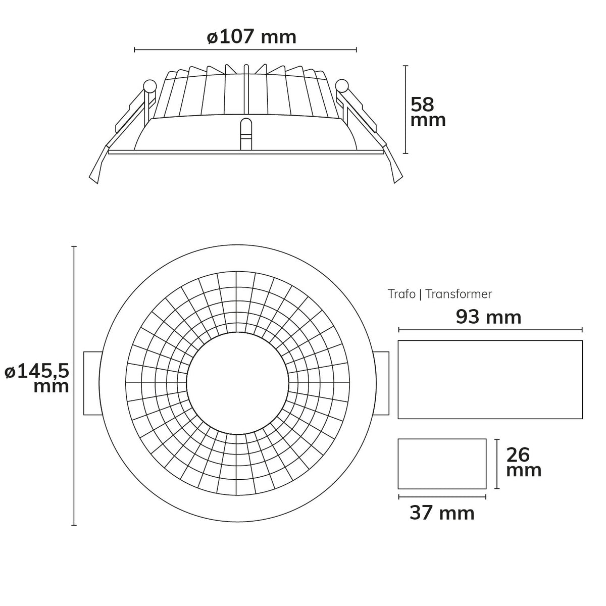 Downlight | reflector | 150 lm/W | UGR<19 | ColorSwitch 3000K/4000K/6000K | 60° | dimbaar