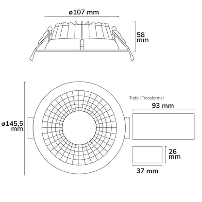 Downlight | reflector | 150 lm/W | UGR<19 | ColorSwitch 3000K/4000K/6000K | 60° | dimbaar