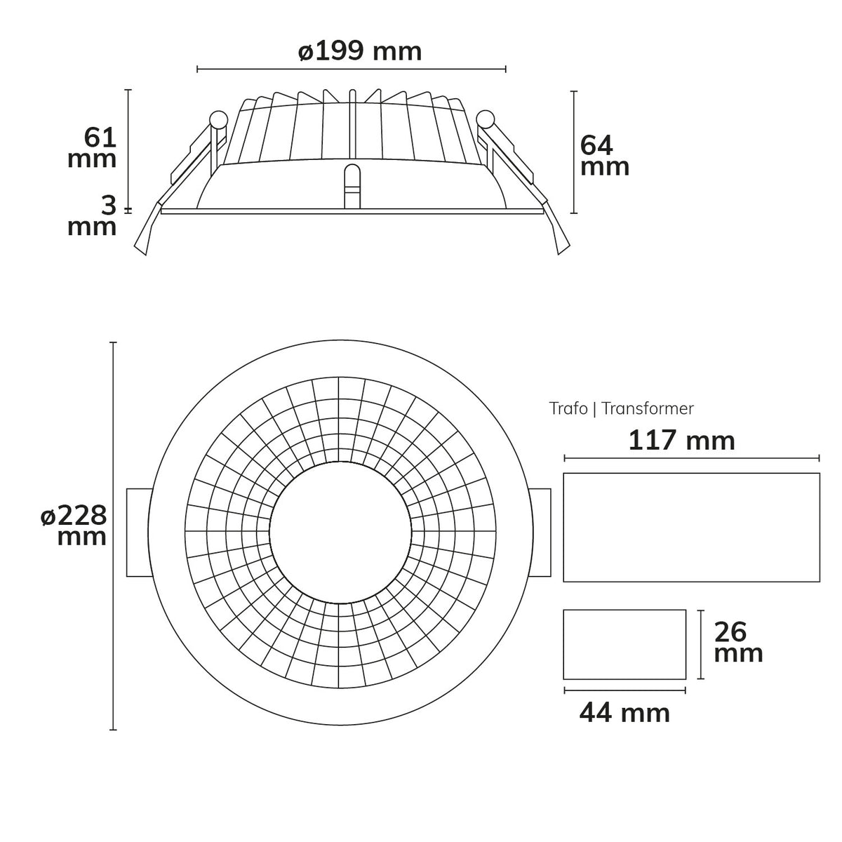Downlight | reflector | 150 lm/W | UGR<19 | ColorSwitch 3000K/4000K/6000K | 60° | dimbaar