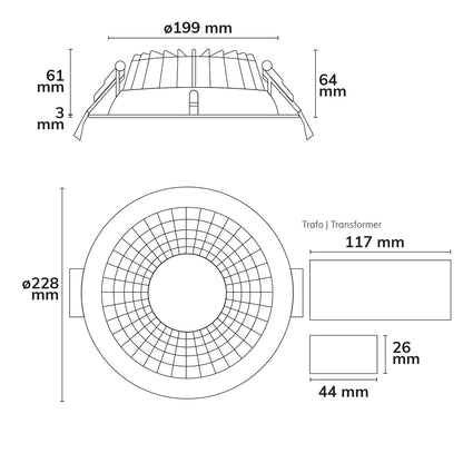 Downlight | reflector | 150 lm/W | UGR<19 | ColorSwitch 3000K/4000K/6000K | 60° | dimbaar