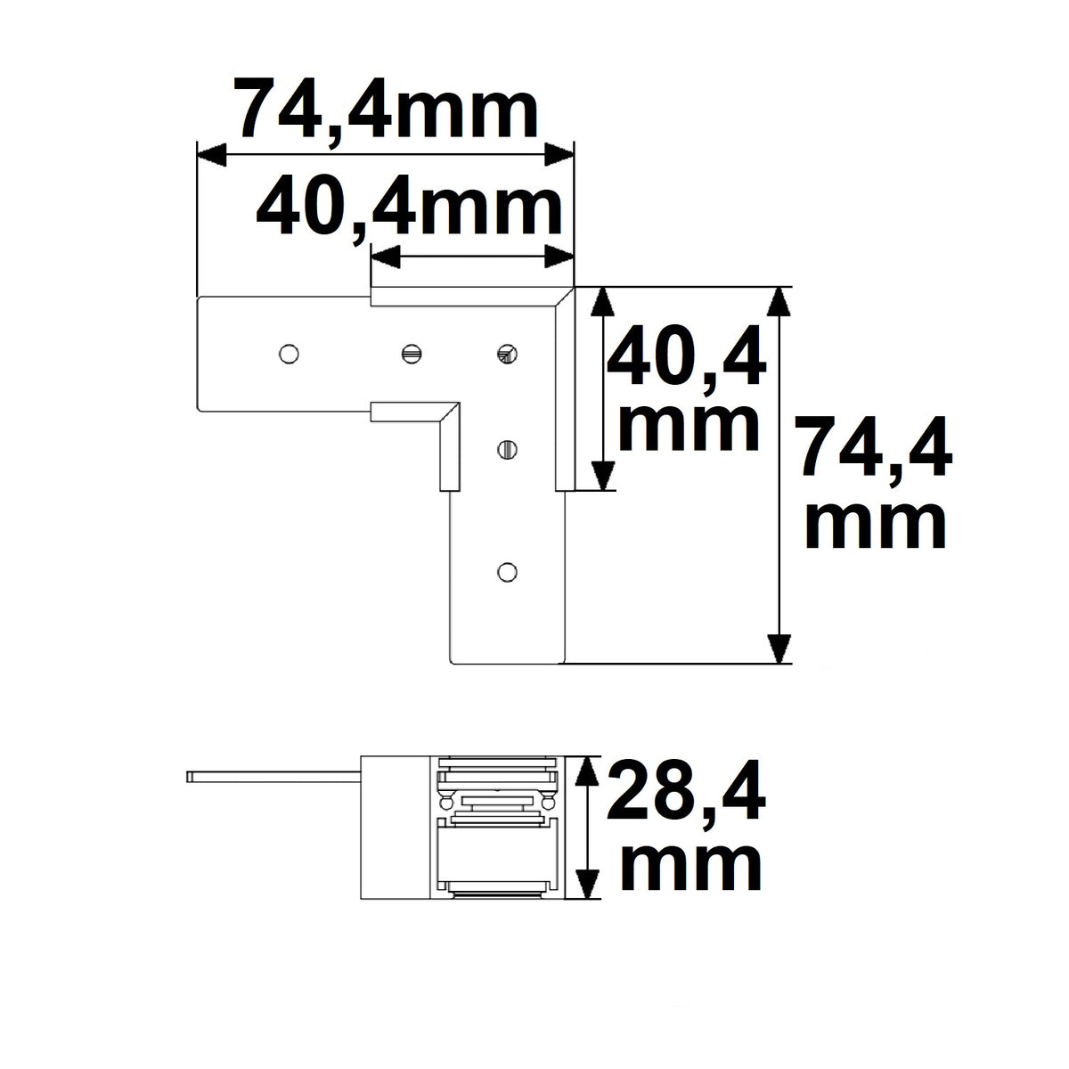 Track48 | Railaccessoire | Hoekstuk 90° horizontaal opbouwrail flat | zwart