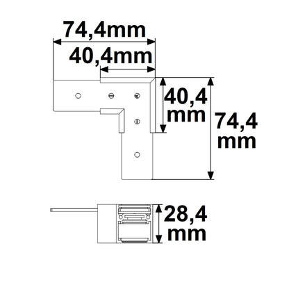 Track48 | Railaccessoire | Hoekstuk 90° horizontaal opbouwrail flat | zwart