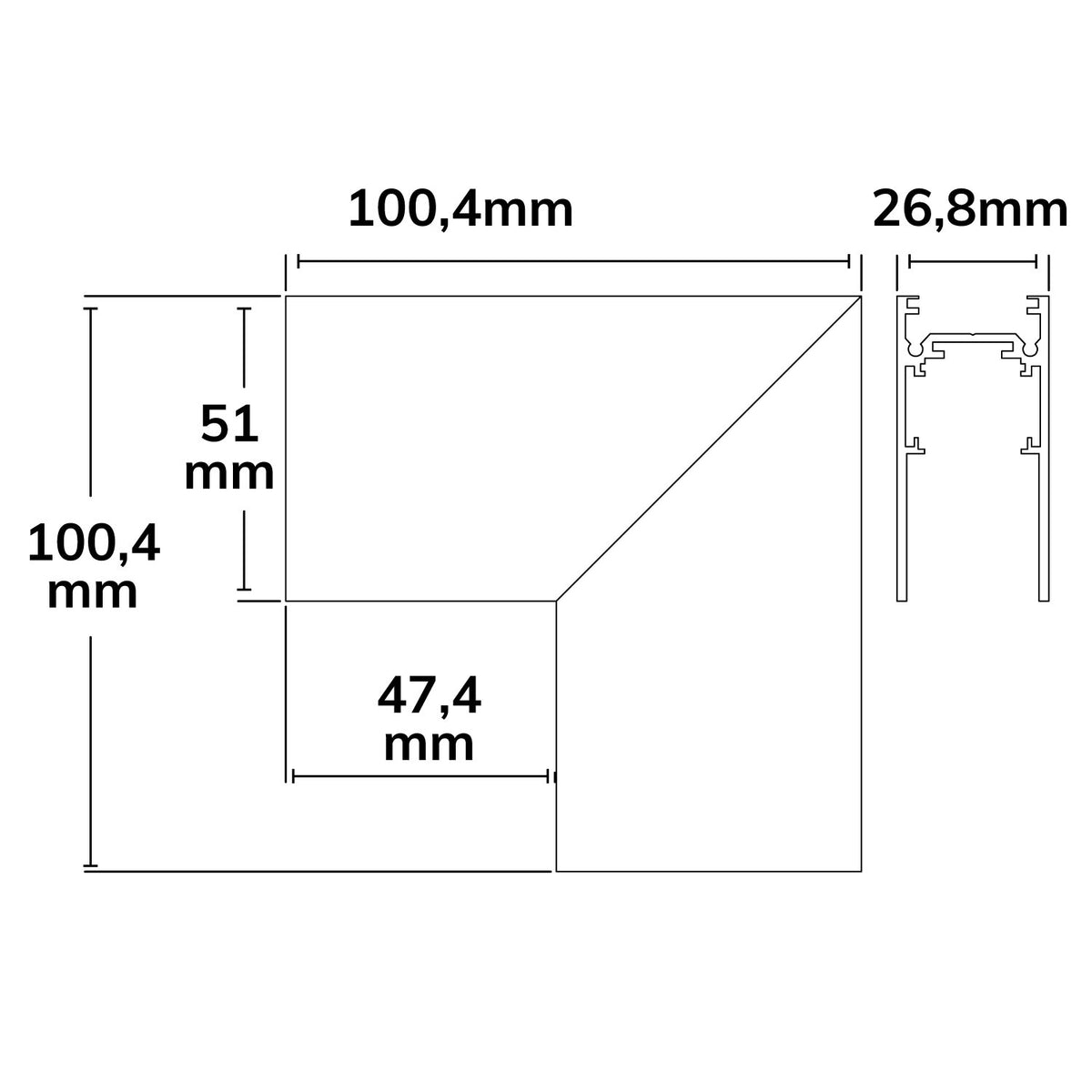 Track48 | Railaccessoire | hoek 90° verticaal | opbouwrail | niet stroomvoerend | wit