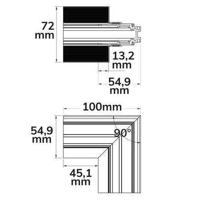 Track48 | Railaccessoire | Hoekstuk 90° verticaal gipsrail | zwart