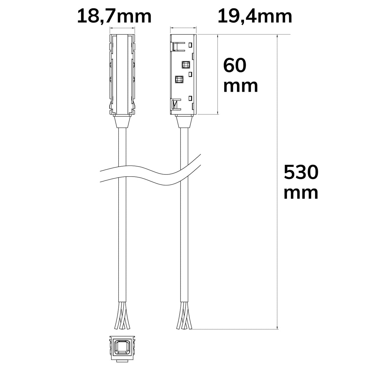 Track48 | Railaccessoire | voeding | kabel 50cm | max. 6A | 4-polig DALI