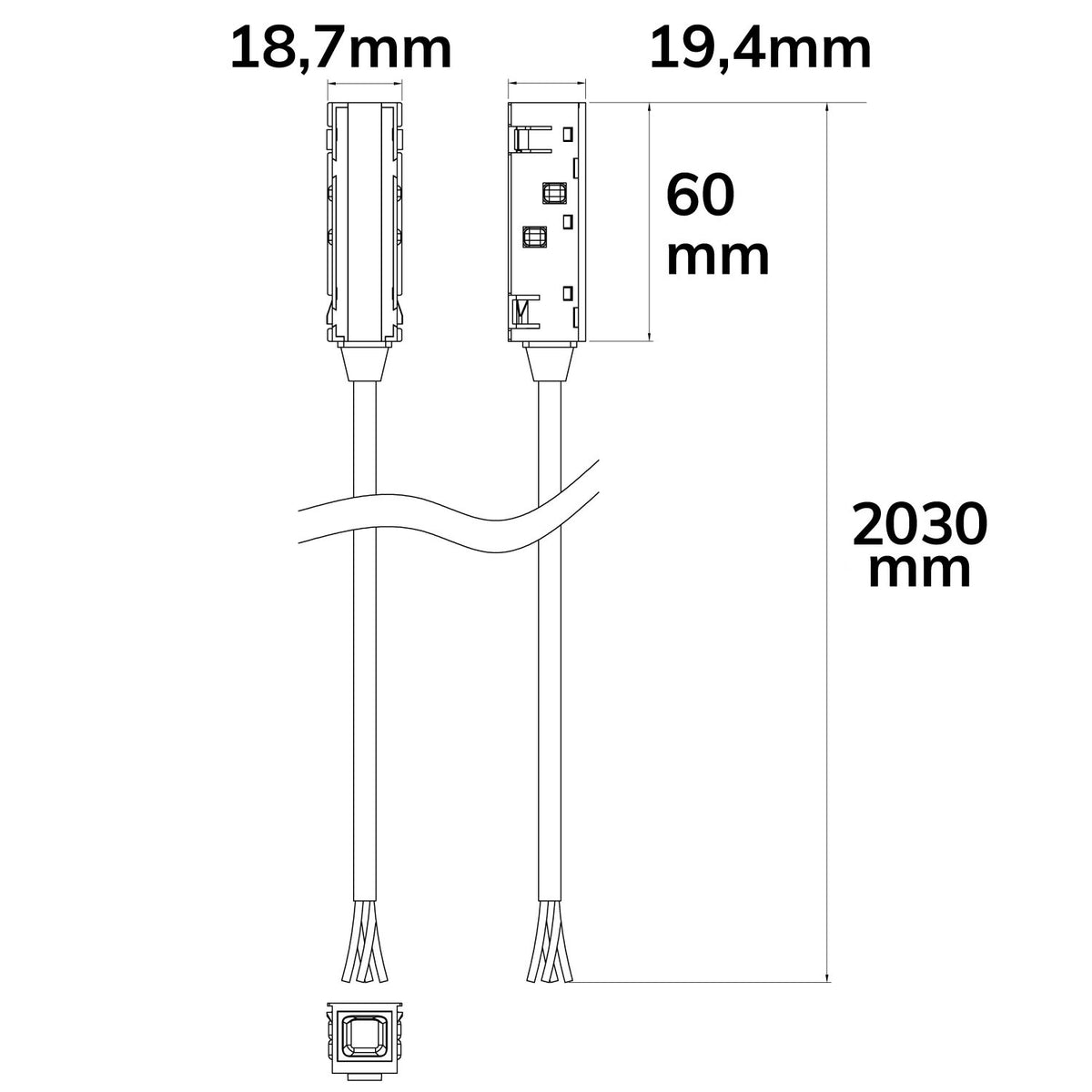Track48 | Railaccessoire | voeding | kabel 200cm | max. 6A | 4-polig DALI