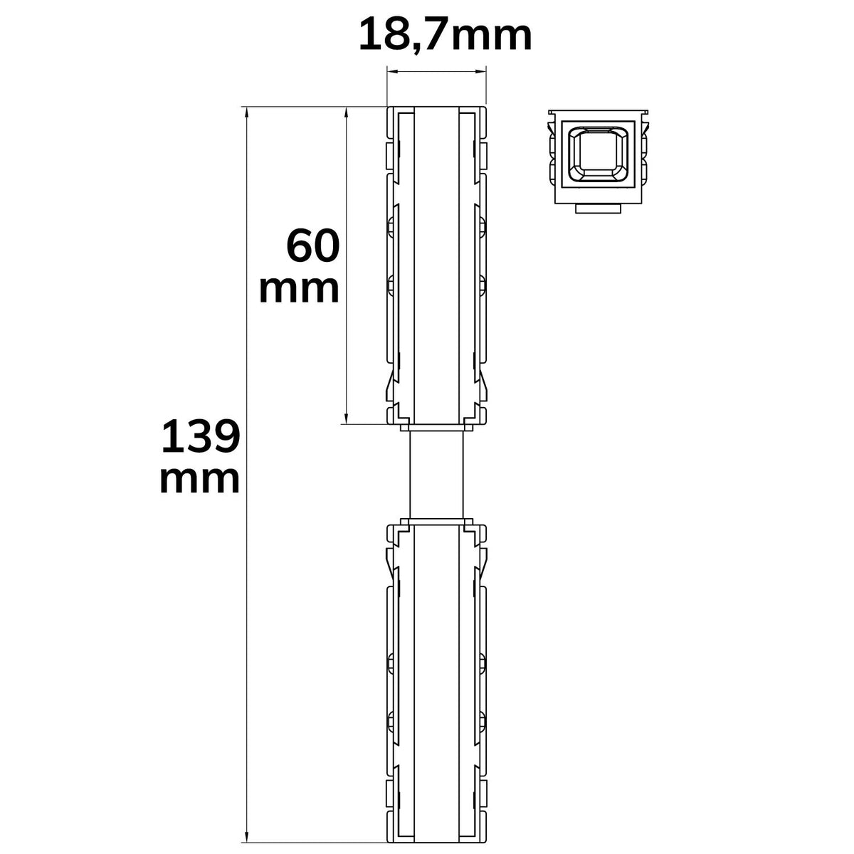 Track48 | Railaccessoire | Langsverbinder 45° | stroomvoerend | 4-polig | zwart