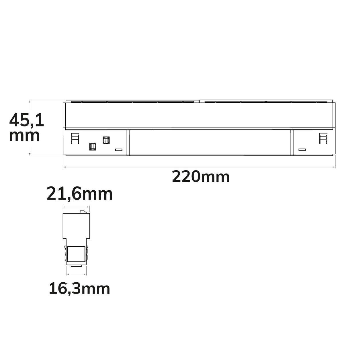 Track48 | Wallwasher | 22cm | 100° asymmetrisch | 48V | CRI90 | 12W | 3000K | zwart