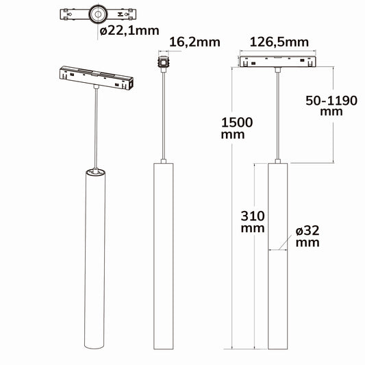 Track48 Pipe | Hanglamp | UGR<19 | CRI90 | DALI dimbaar | 36° | wit