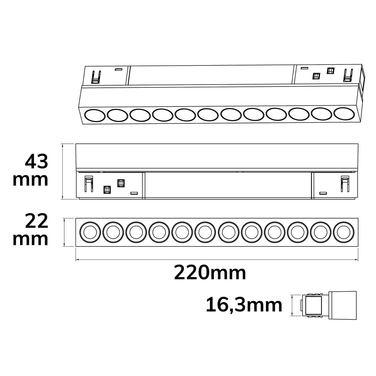 Track48 Grid Light | Railspot | 22cm | UGR<19 | CRI90 | DALI dimbaar | 12W | 36°