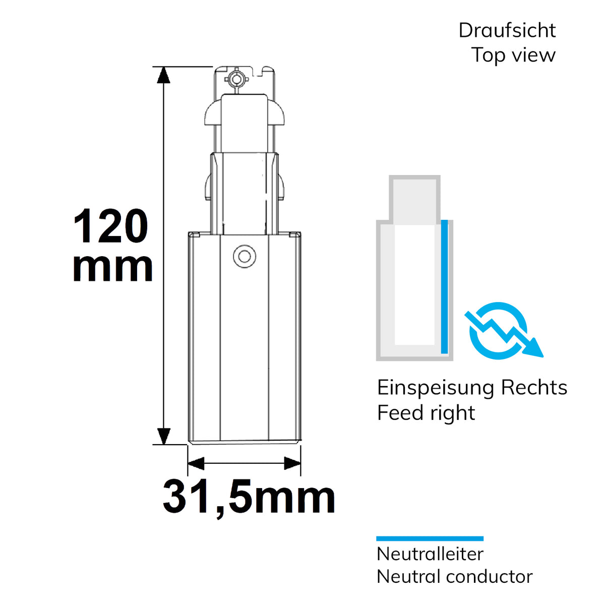 Railaccessoire | 3-fase DALI | zijvoeding opbouwrail | N-geleider rechts