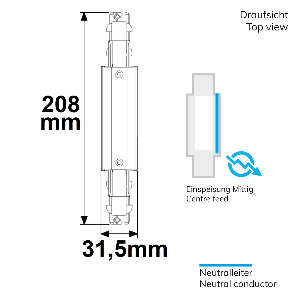 Railaccessoire | 3-fase DALI | middenvoeding opbouwrail