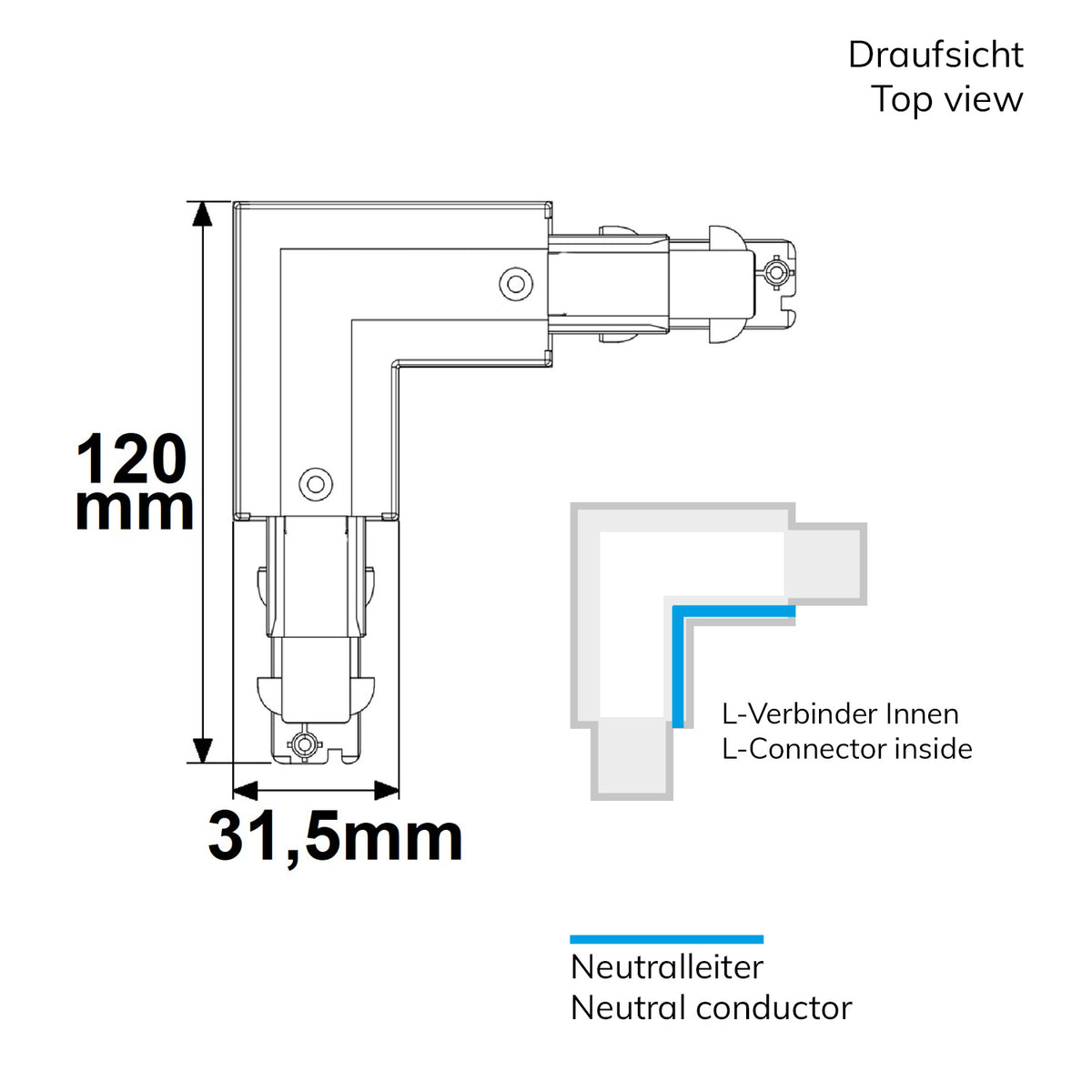 Railaccessoire | 3-fase DALI | L-koppeling opbouwrail | N-geleider binnen