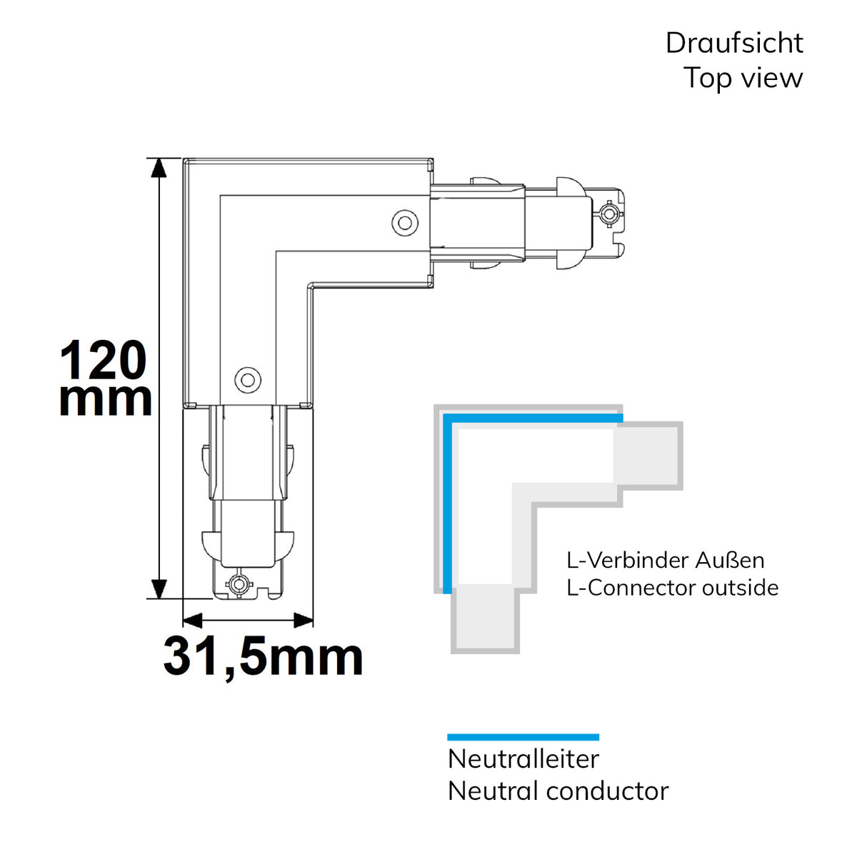 Railaccessoire | 3-fase DALI | L-koppeling opbouwrail | N-geleider buiten