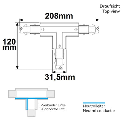 Railaccessoire | 3-fase DALI | T-koppeling opbouwrail | N-geleider links