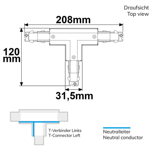 Railaccessoire | 3-fase DALI | T-koppeling opbouwrail | N-geleider links